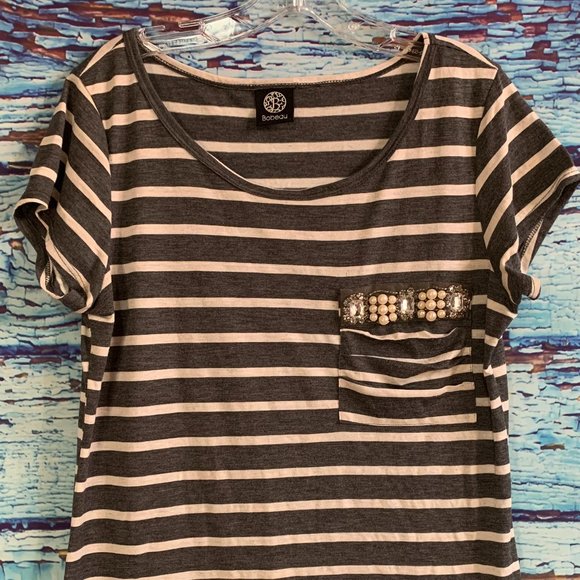 Bobeau Striped Embellished Short Sleeved Tee - Picture 2 of 6